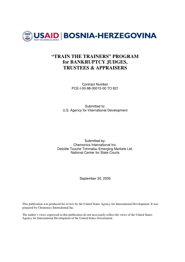"Train the trainers" program for bankruptcy judges, trustees & appraisers