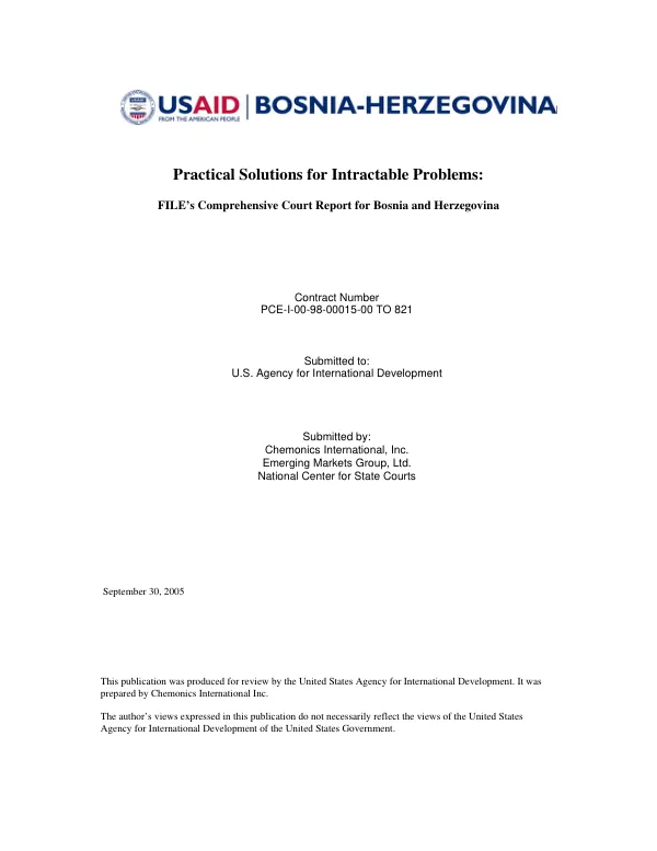 Practical solutions for intractable problems : FILE"s comprehensive court report for Bosnia and Herzegovina [-- summary of recommendations]