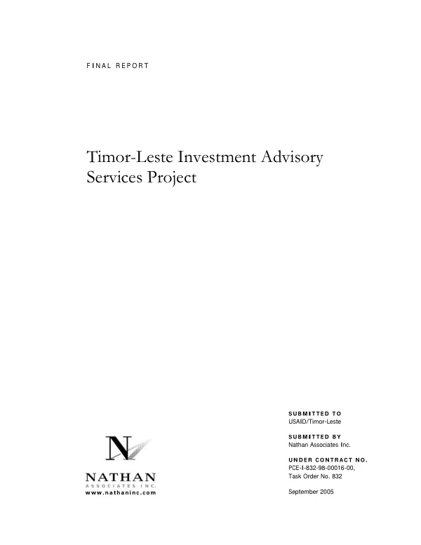 Final report : Timor-Leste investment advisory services project