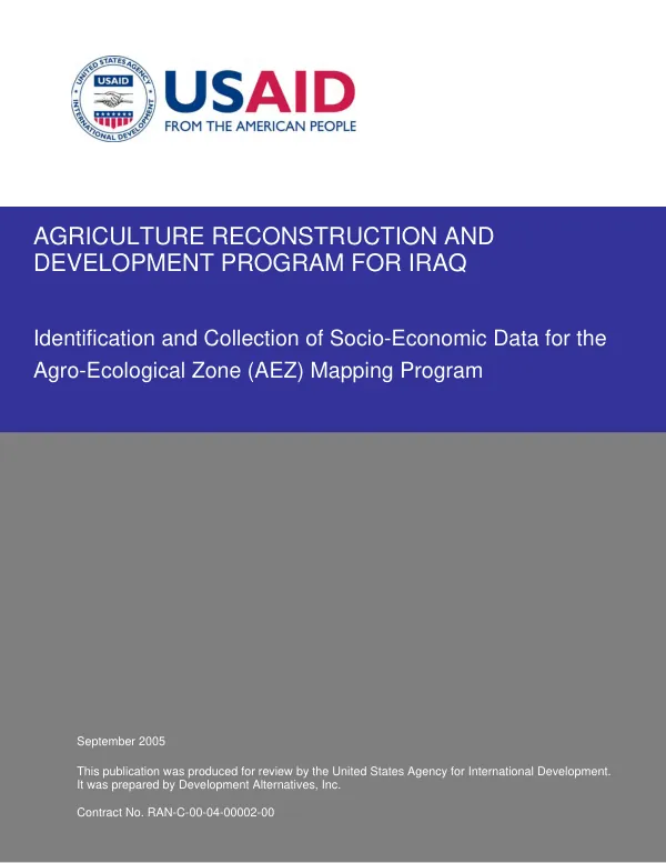 Identification and collection of socio-economic data for the agro-ecological zone (AEZ) mapping program