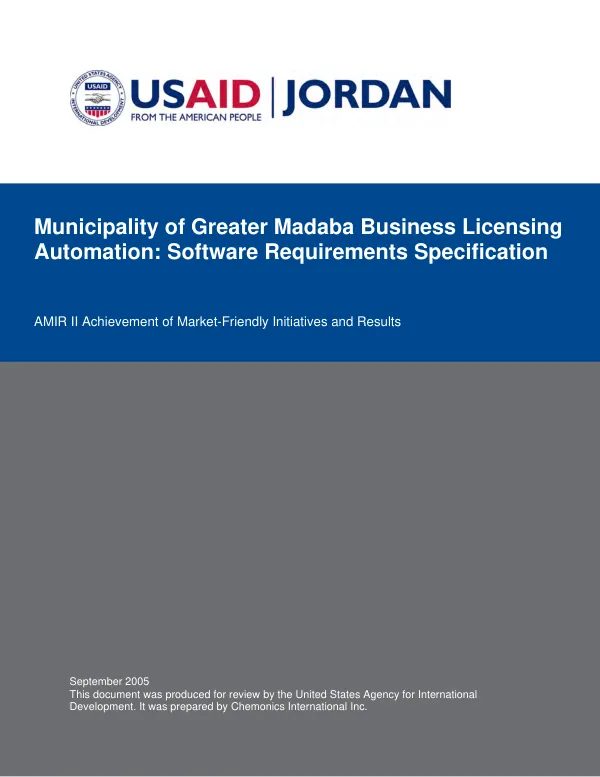 Municipality of Greater Madaba business licensing automation : software requirements specification
