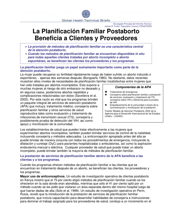 La planificacion familiar postaborto beneficia a clientes y proveedores