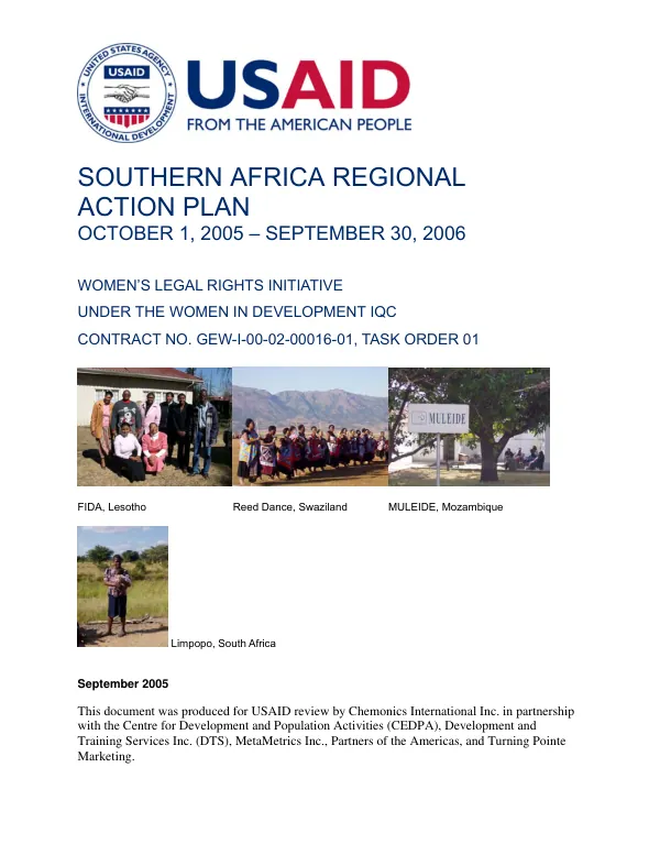 Southern Africa Regional action plan : October 1, 2005-September 30, 2006 -- women"s legal rights initiative under the women in development IQC