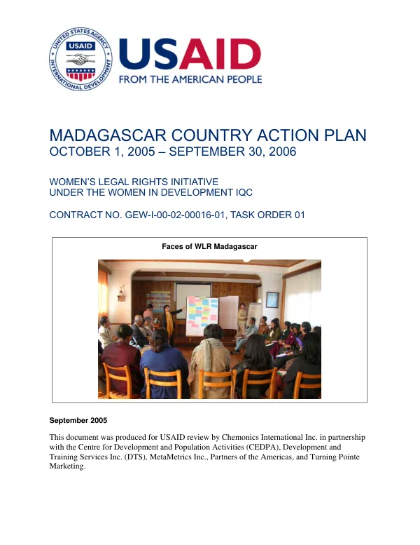 Madagascar country action plan : October 1, 2005-September 30, 2006 -- women"s legal rights initiative under the women in development IQC