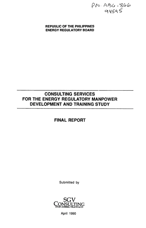 Consulting services for the energy regulatory manpower development and training study : final report