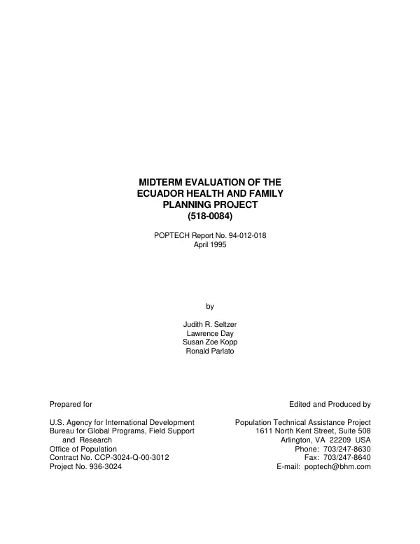 Midterm evaluation of the Ecuador health and family planning project (518-0084)