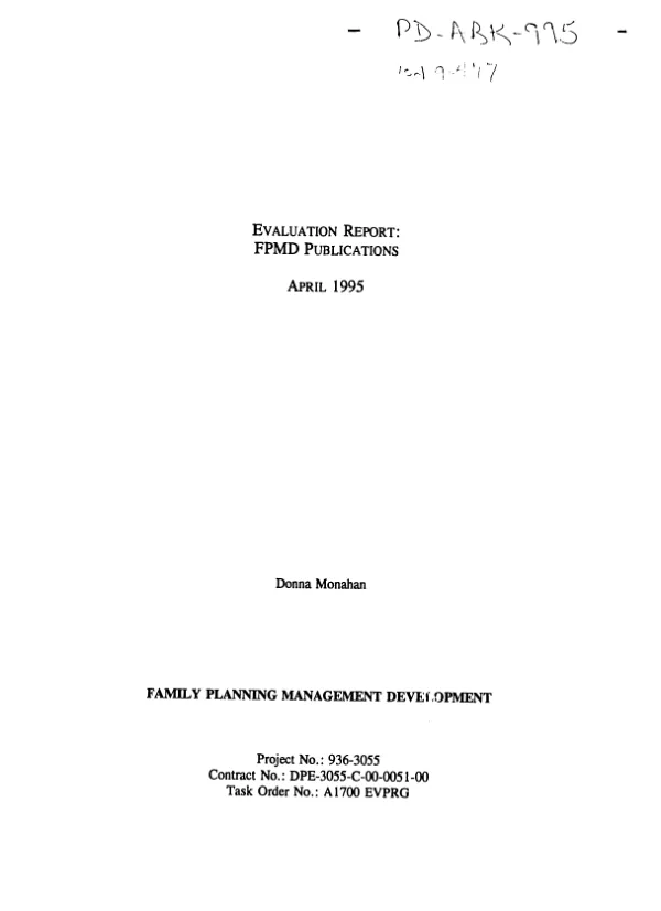 Evaluation report : FPMD [family planning management development] publications