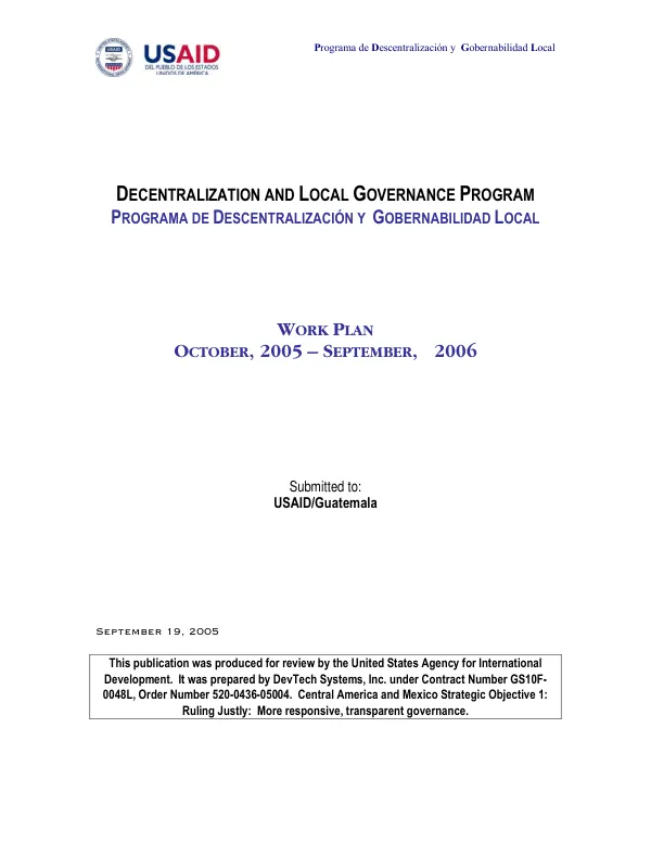Decentralization and local governance program = Programa de descentralizacion y gobernabilidad local : work plan, October 2005-September 2006