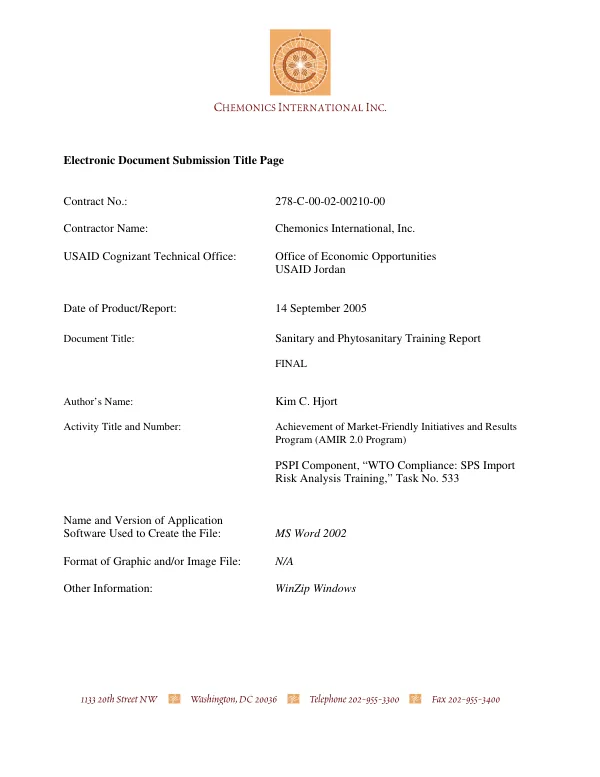 Sanitary and phytosanitary training report : final