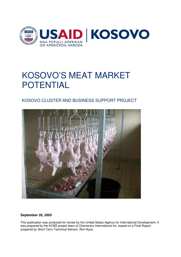 Kosovo"s meat market potential : an evaluation of the Kosovo meat industry and recommendations for improved slaughtering and processing practicies and equipment