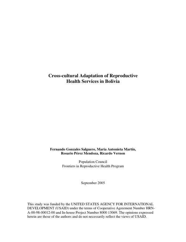 Cross-cultural adaptation of reproductive health services in Bolivia