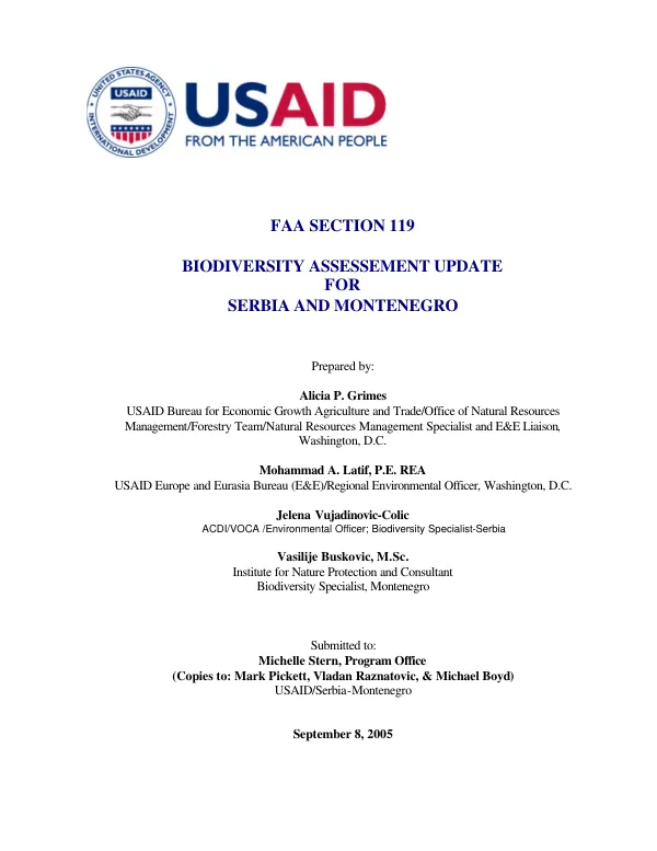 FAA section 119 : biodiversity assessment update for Serbia and Montenegro