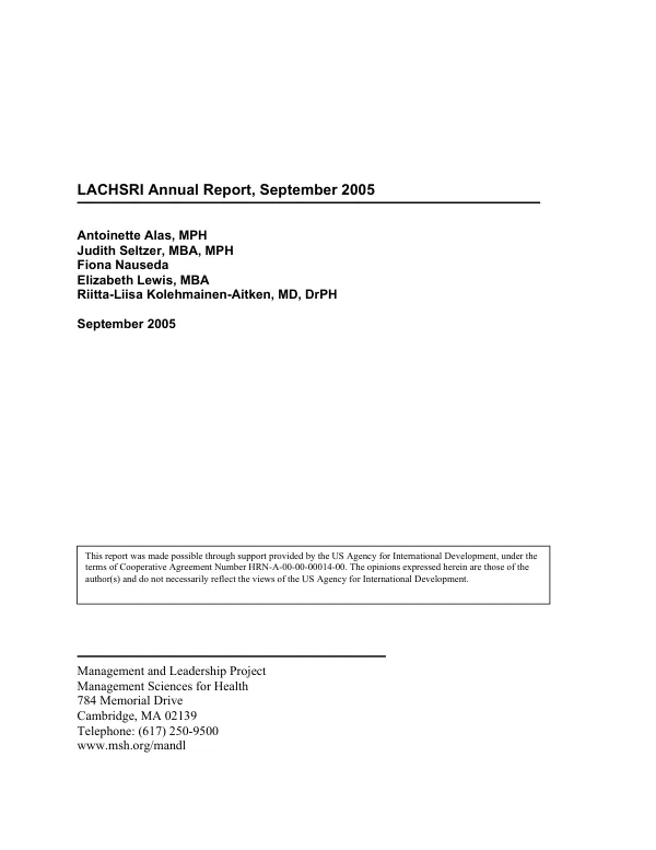 Latin America and Caribbean health sector reform initiative : annual report [2005]