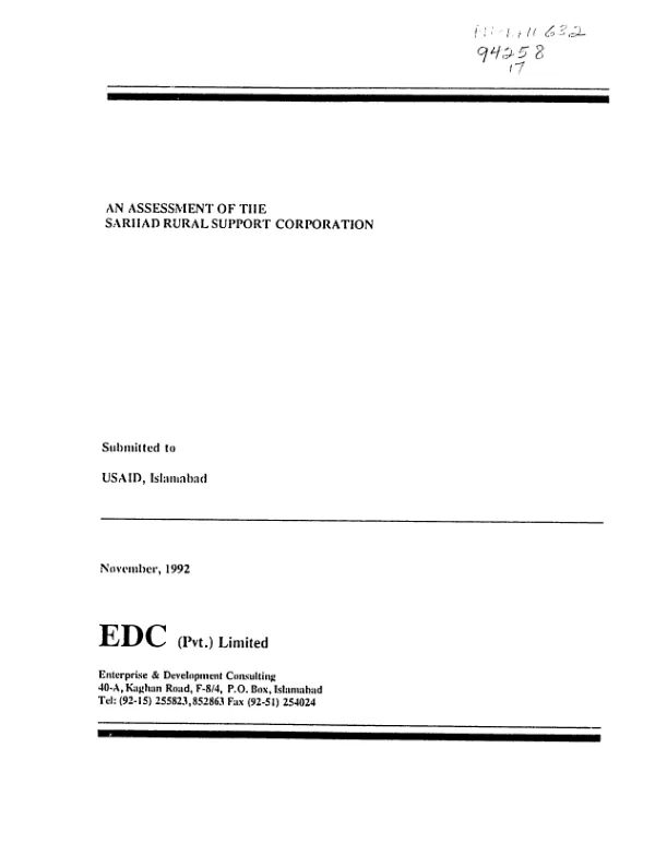 Assessment of the Sarhad Rural Support Corporation, [Pakistan]