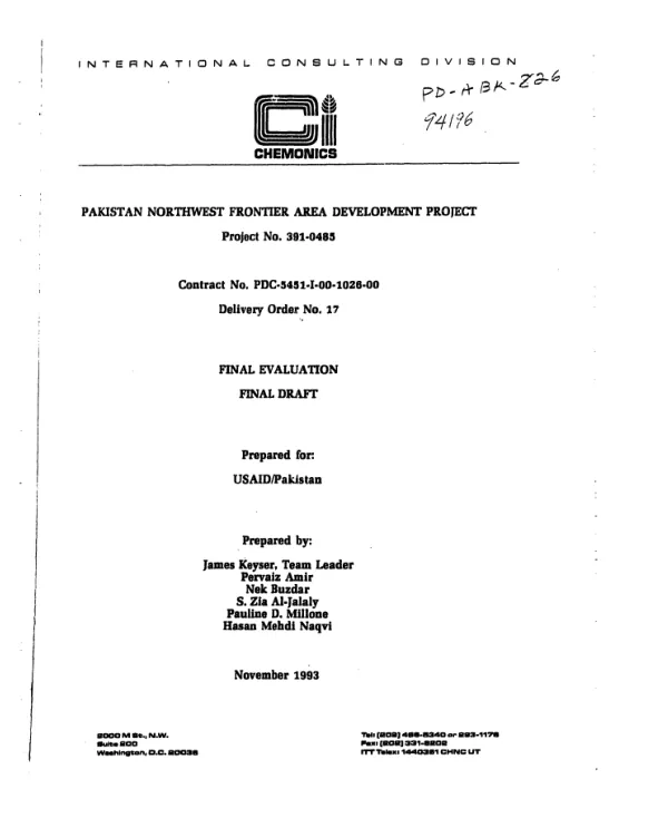 Pakistan Northwest Frontier Area development project, project no. 391-0485, contract no. PDC-5451-I-00-1026-00 : final evaluation