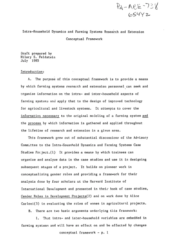 Intra-household dynamics and farming systems research and extension : conceptual framework