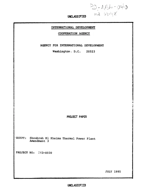 Shoubrah El-Kheima thermal power plant : amendment no. 3