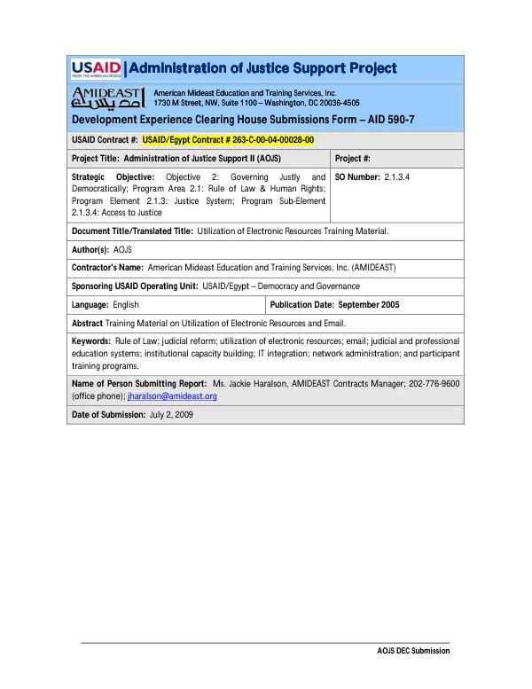 AID grant no. 525-0275-G-SS-5053-00 to the American Institute for Free Labor Development for a training program in labor organization and management