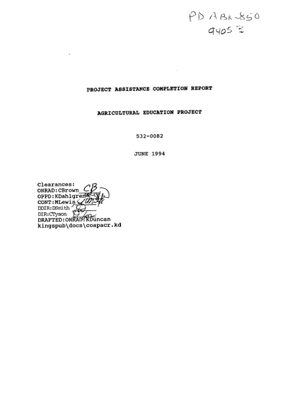 Project assistance completion report : agricultural education project