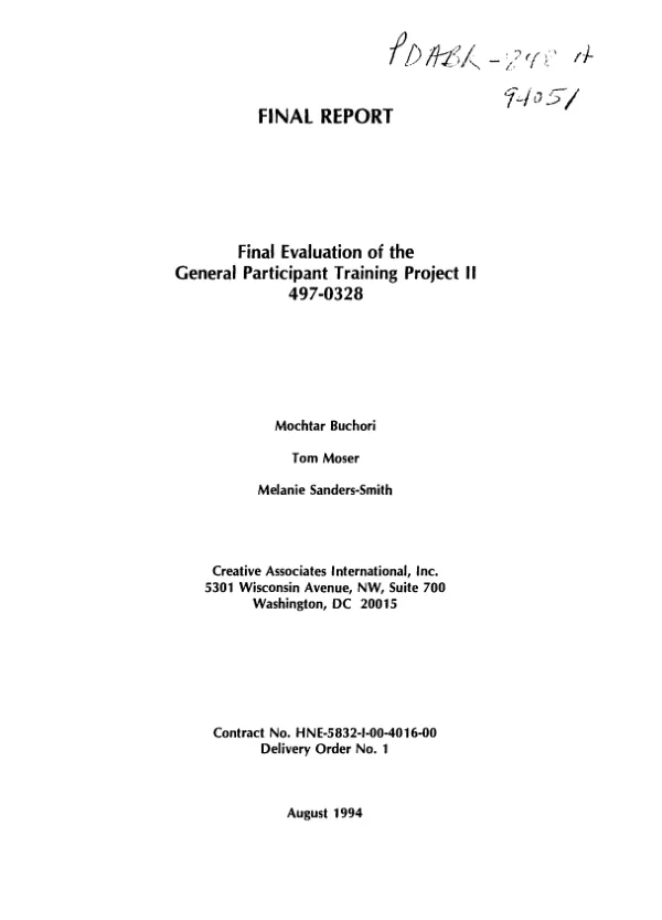 Final evaluation of general participant training project II, 497-0328