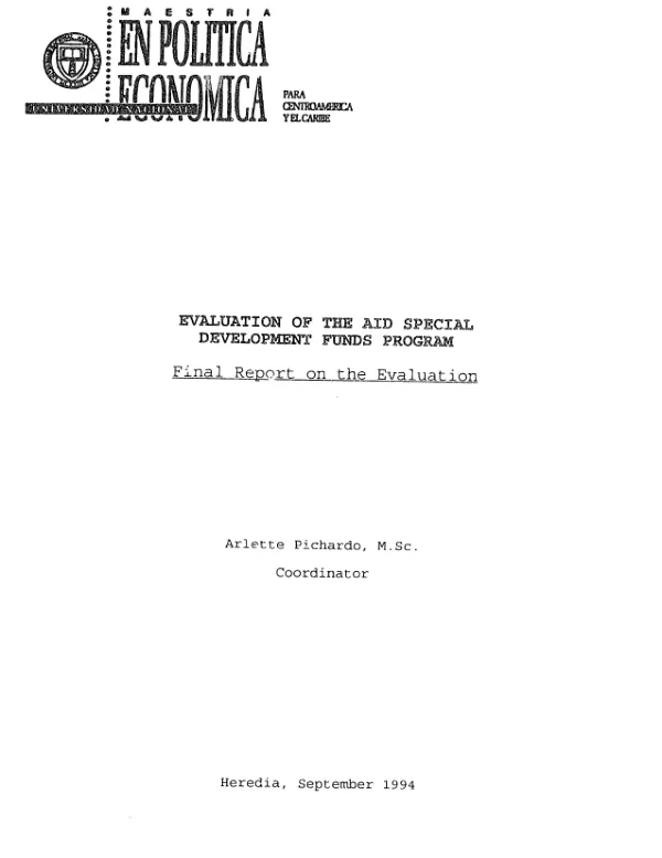 Evaluation of the AID special development funds program : final report on the evaluation
