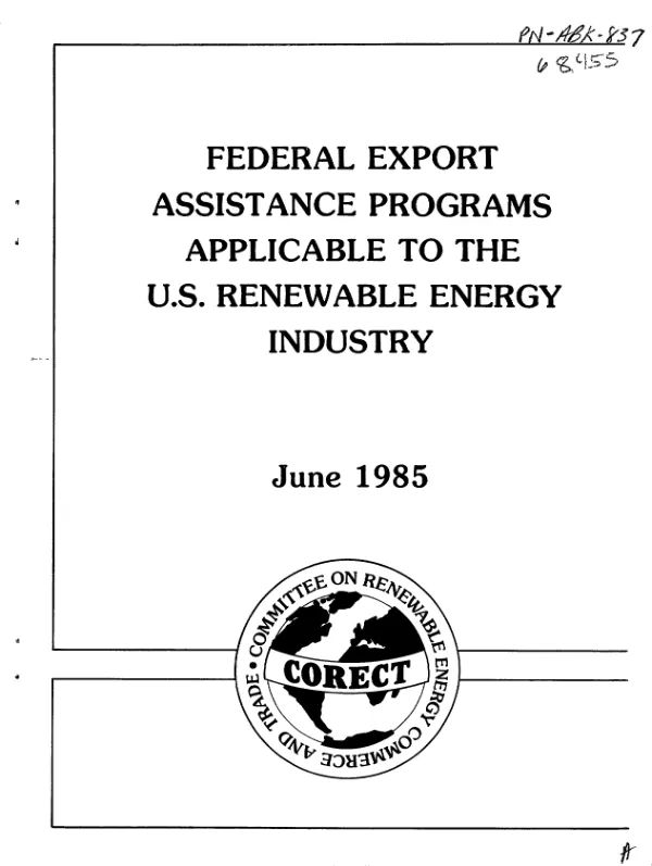 Federal export assistance programs applicable to the U. S. renewable energy industry