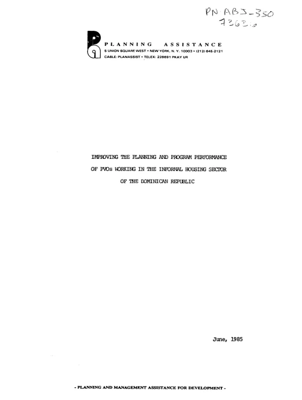 Improving the planning and program performance of PVOs working in the informal housing sector of the Dominican Republic