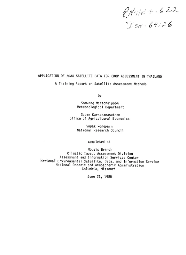 Application of NOAA satellite data for crop assessment in Thailand : a training report on satellite assessment methods