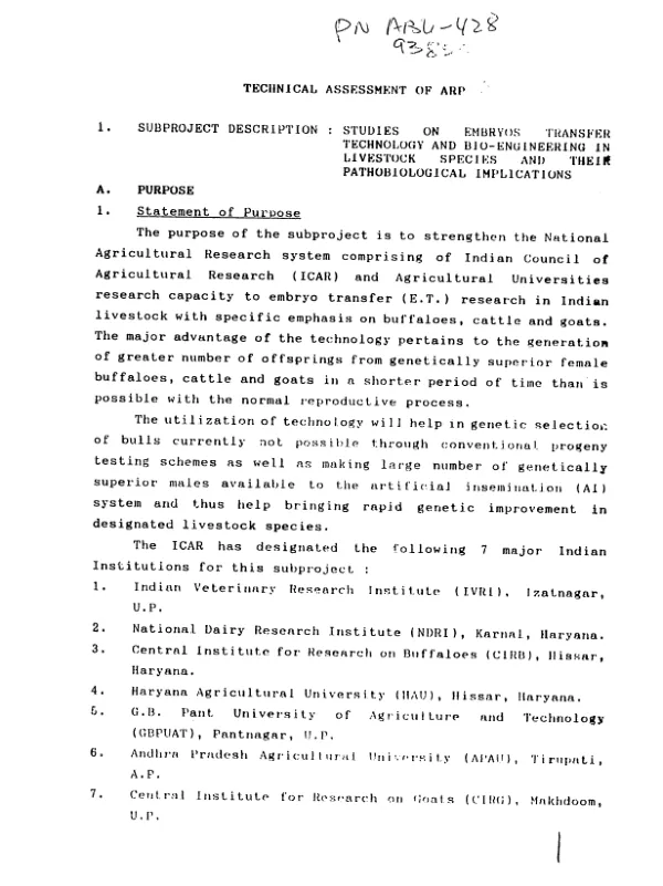 Technical assessment of ARP [agricultural research project] : studies on embryos transfer technology and bio-engineering in livestock species and their pathobiological implications