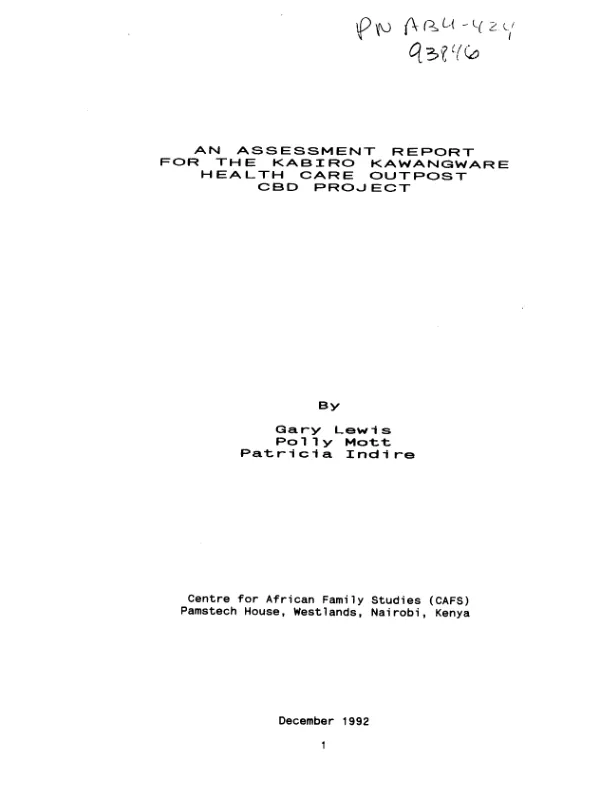 Assessment report for the Kabiro Kawangware health care outpost CBD project