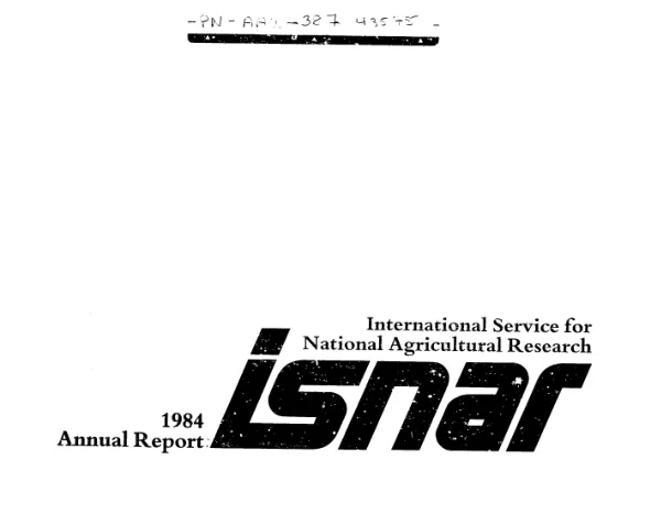 Annual report 1984 : International Service for National Agricultural Research, ISNAR