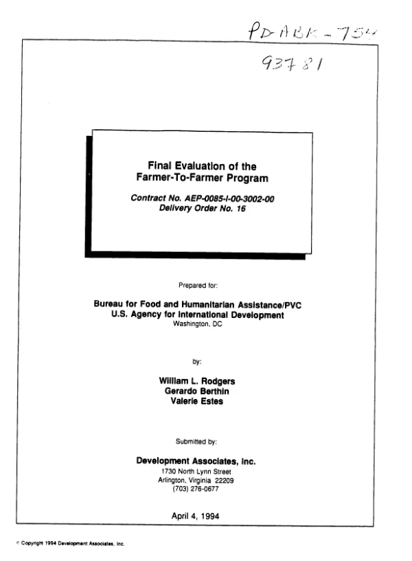 Final evaluation of the farmer-to-farmer program