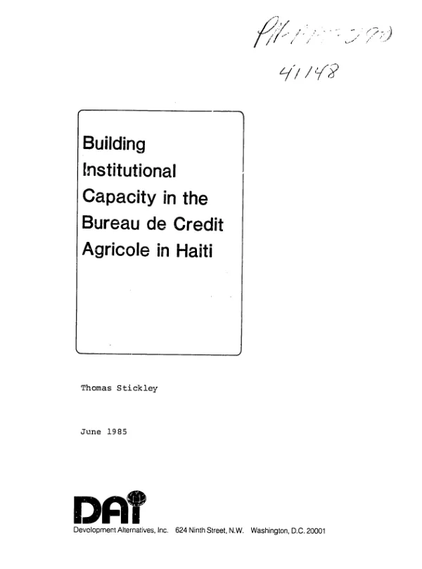 Building institutional capacity in the Bureau de Credit Agricole in Haiti