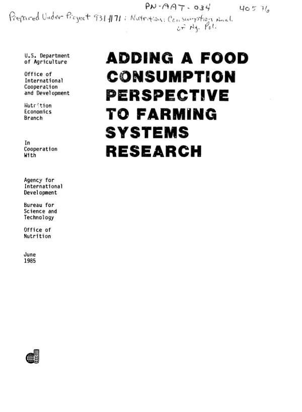 Adding a food consumption perspective to farming systems research