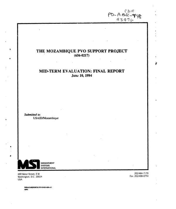 Mozambique PVO support project (656-0217) -- mid-term evaluation : final report
