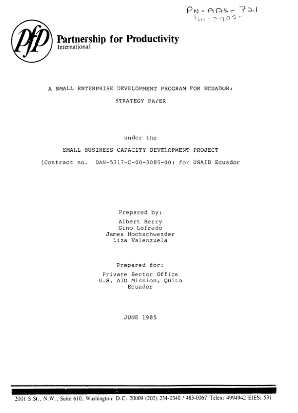 Small enterprise development program for Ecuador : strategy paper