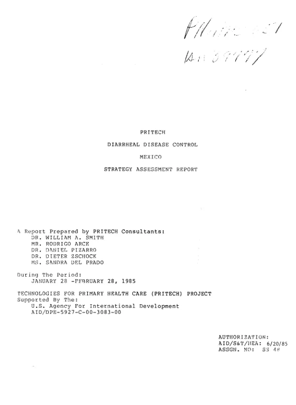 PRITECH, diarrheal disease control, Mexico : strategy assessment report
