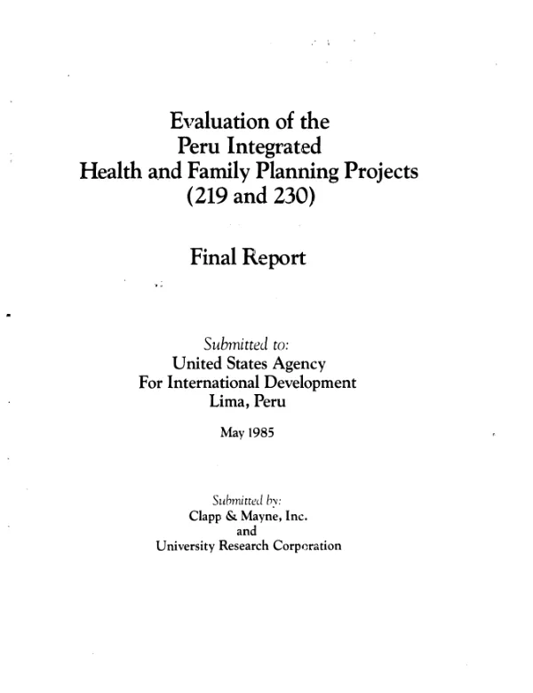 Evaluation of Peru integrated health and family planning projects (219 and 230) : final report