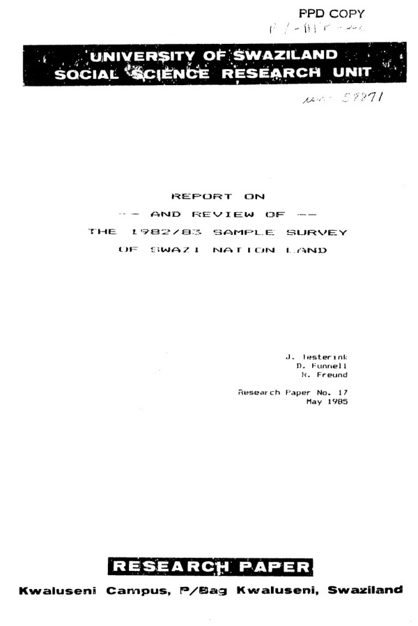 Report on, and review of, the 1982/1983 sample survey on Swazi Nation Land