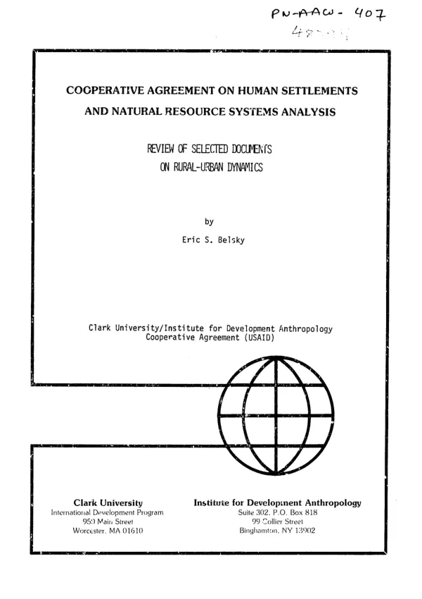 Review of selected documents on rural-urban dynamics