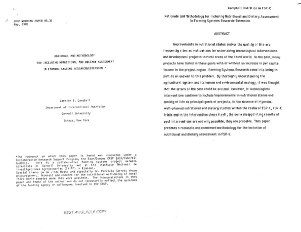 Rationale and methodology for including nutritional and dietary assessment in farming systems research/extension