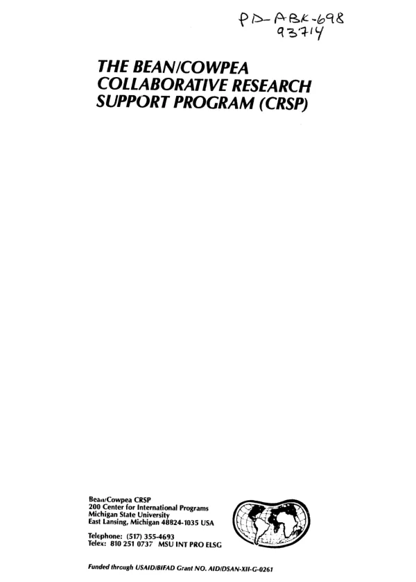 Report of the external evaluation panel : bean/cowpea CRSP five-year review