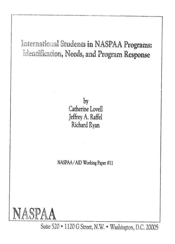 International students in NASPAA programs : identification, needs, and program response
