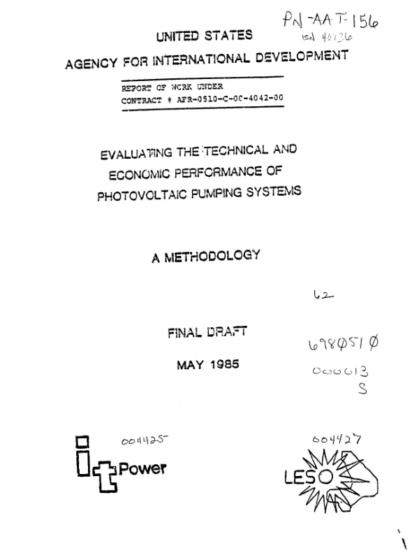 Evaluating the technical and economic performance of photovoltaic pumping systems : a methodology, final draft