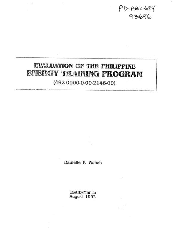 Evaluation of the Philippine energy training program (492-0000-O-00-2146-00)