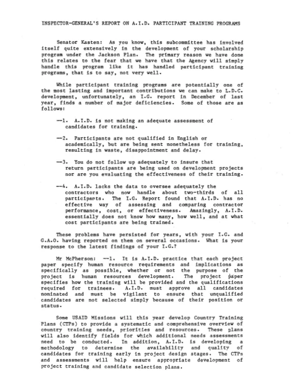 Inspector-General"s report on A.I.D. participant training programs
