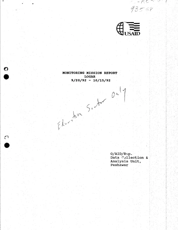 Monitoring mission report : Logar, 9/20/92-10/15/92