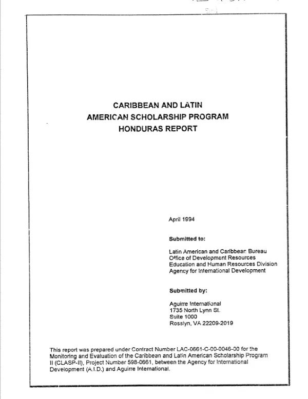 Caribbean and Latin American scholarship program : Honduras report