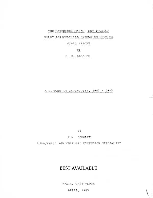 Watershed management project pilot agricultural extension service final report : a summary of activities, 1981-1985