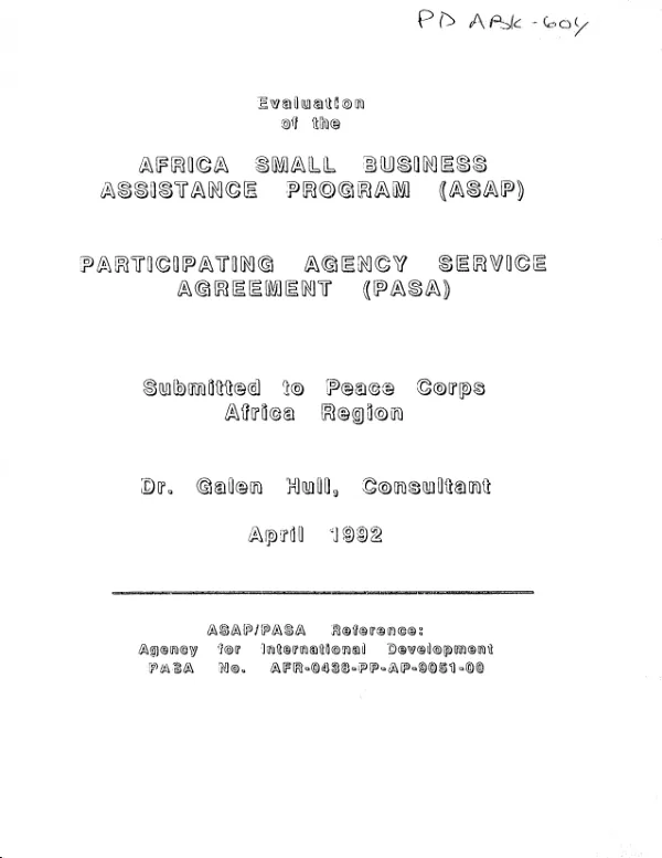 Evaluation of Africa small business assistance program (ASAP) : participating agency service agreement (PASA)